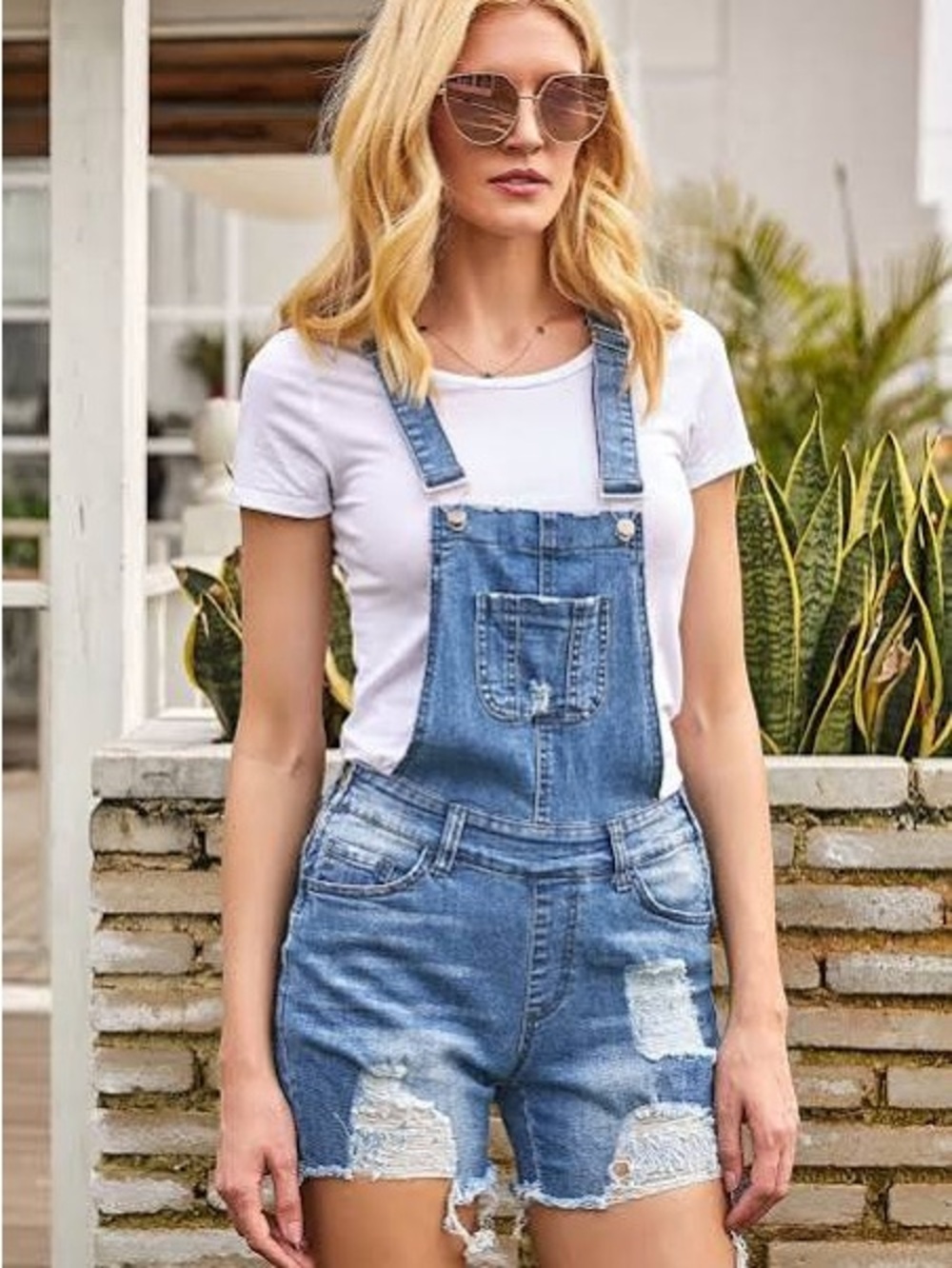 #389- SO Light Blue Distressed Denim Short Overalls